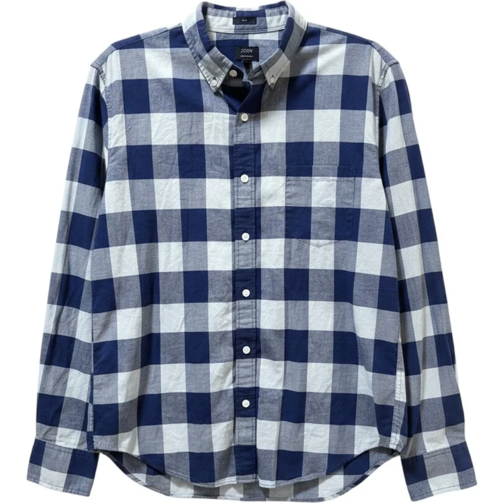 J.Crew Mens Buffalo Plaid Check Button down Summer Shirt sz Large Slim Cotton